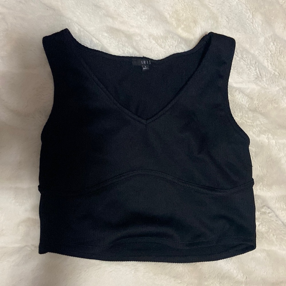 Brand - Iris. Bought at Below The Belt. Size Large. Black, fitted bust, crop top